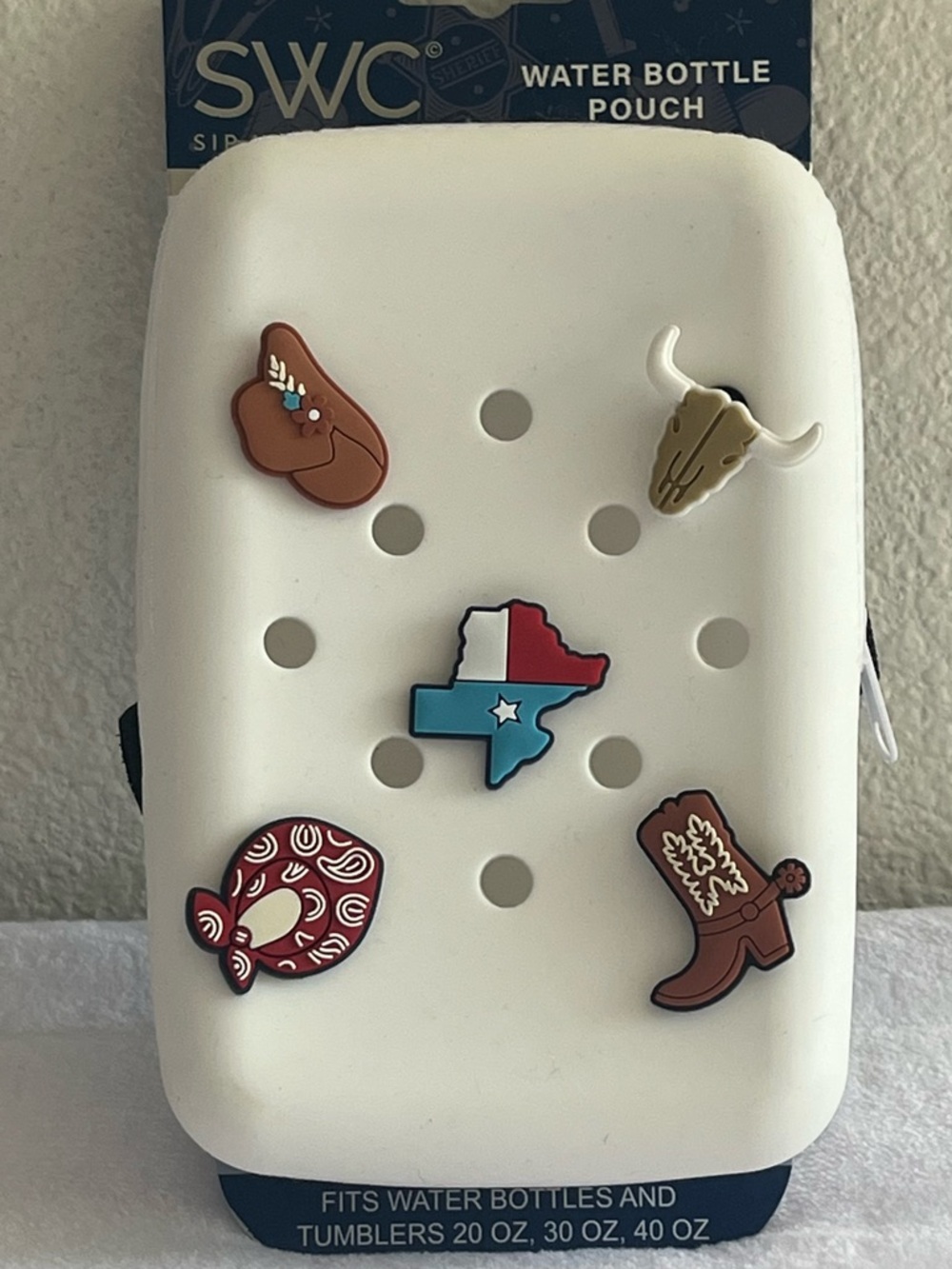 SWC Western Water Bottle Pouch - White Soft Silicone Rodeo